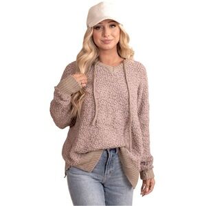 𝅺FAVLUX Women's Popcorn Hoodie Tan Oversized Sweater S